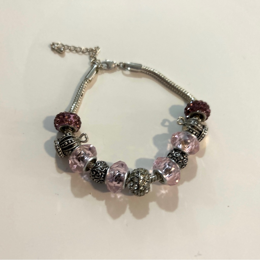 Charm Bracelet with Pink and Crystal Jewel Charms